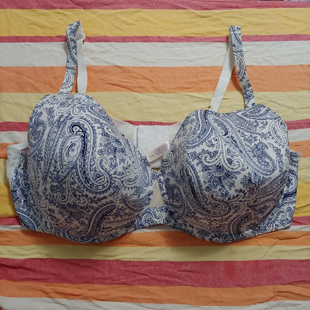 Cacique White Blue Paisley Cooling Bra 44DDD